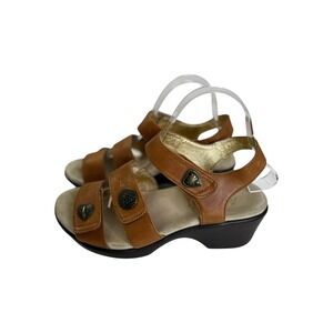Alegria Olivia Sandals Cognac Burnished Leather Comfort Wedge Size  38